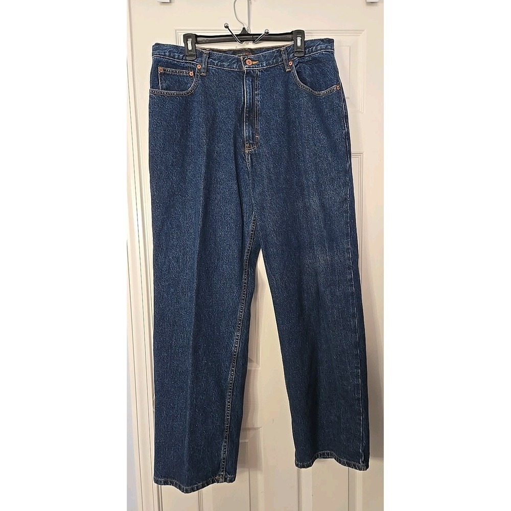 Perry Ellis America Mens Jeans 38x32 Straight‎ Blue Stretch Denim Dark Wash